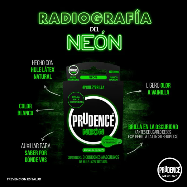 Preservativo Lubricado Prudence Neón X3