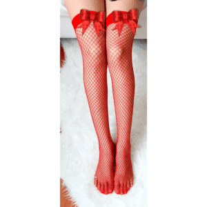 Medias De Malla Con Moño Rojo