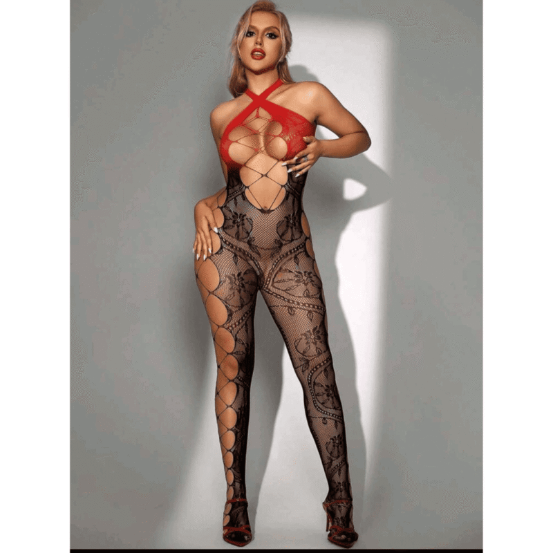 Enterizo Malla Ref-QH503 Negro y Vinotinto